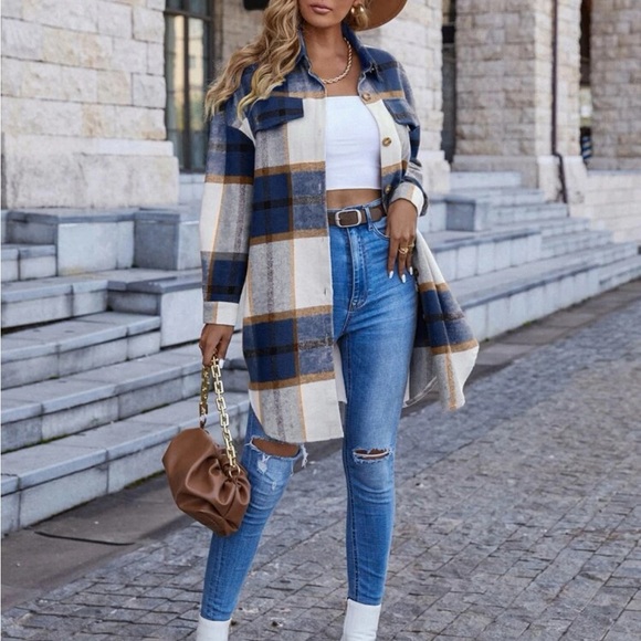 Classic Elegant Plaid Button Up Drop Shoulder  Shirt Top - Picture 6 of 6